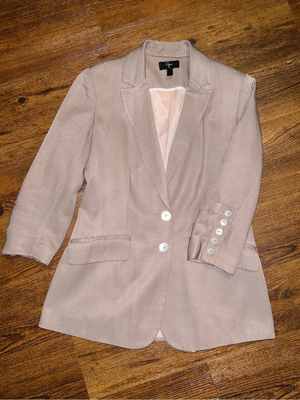 Aqua Neutral Linen Blend Mauve-Blush Two Button Tailored Blazer Jacket Size S